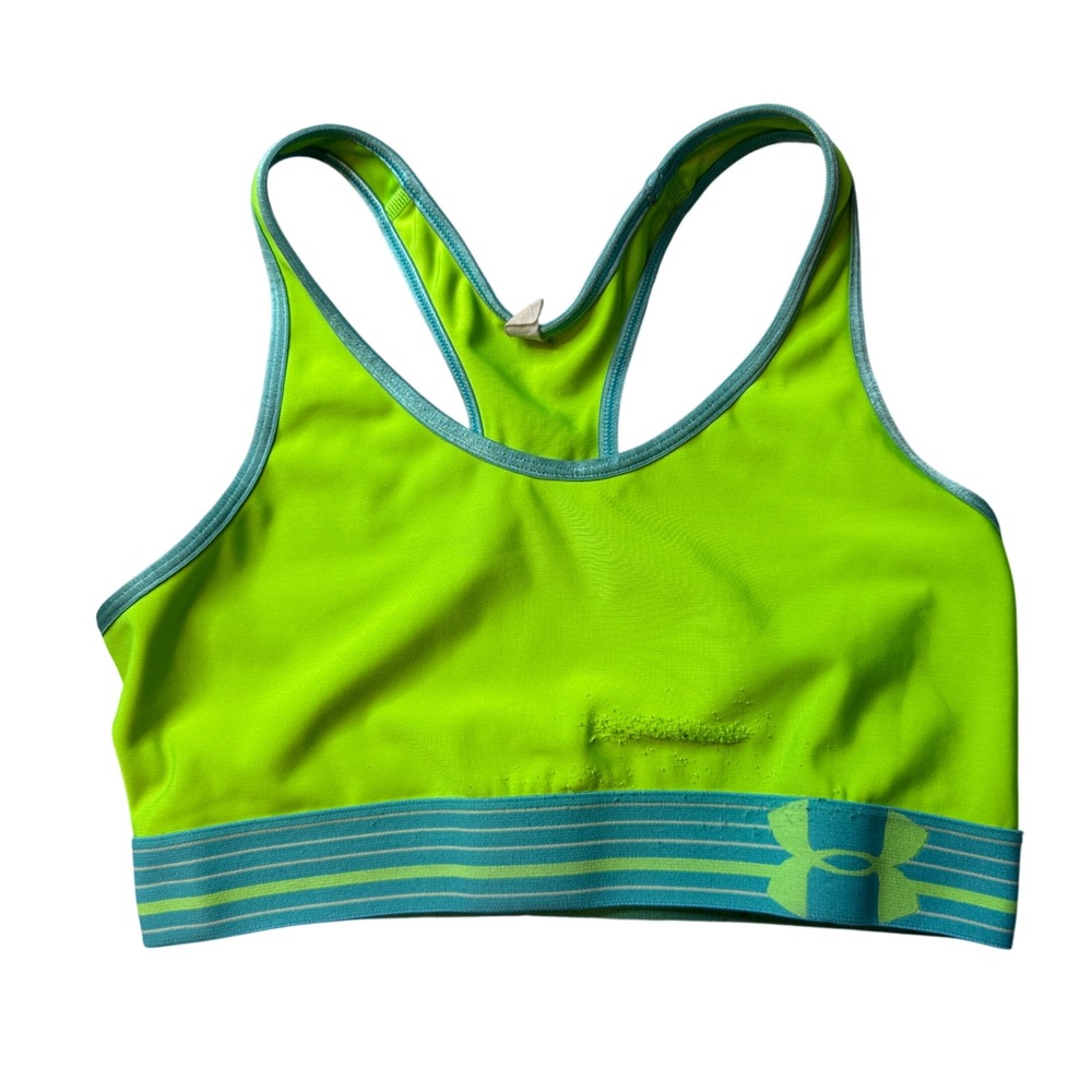Under Armour Sports Bra Women S Neon Green HeatGear Racerback Activewear Snagged